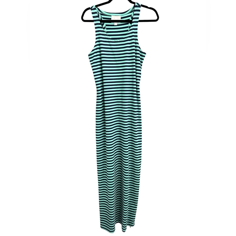 STS Sail‎ to Sable Teal Navy Striped Maxi Tank Dress Scoop Neck Sleeveless Sz XS